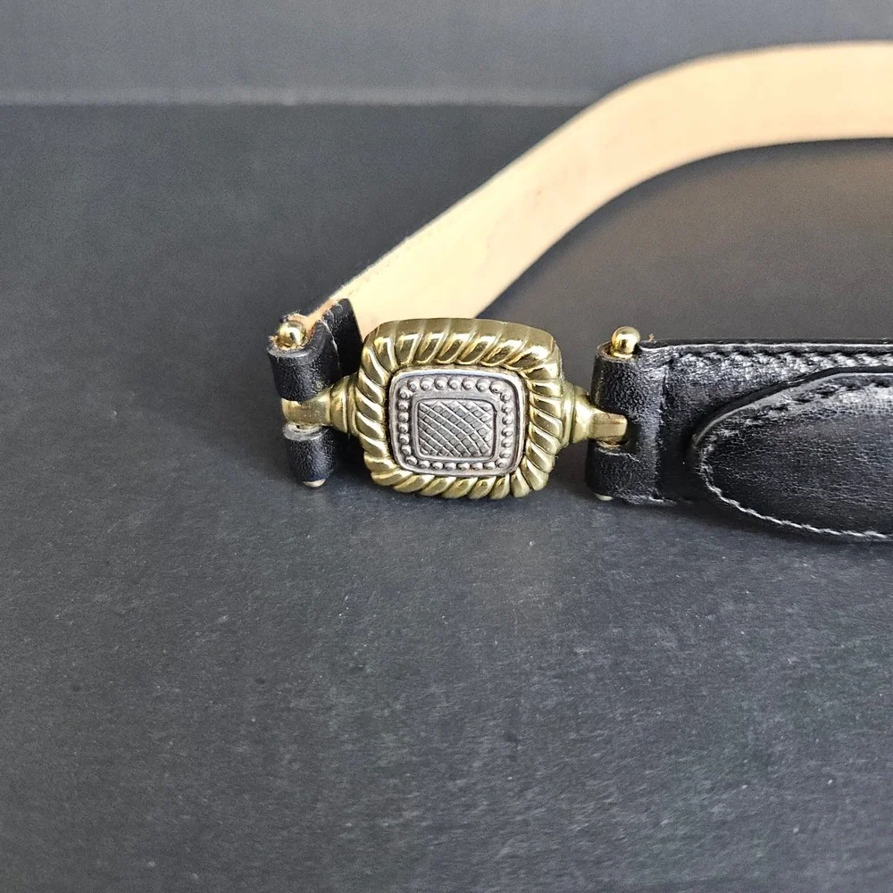 Brighton Women's Black Leather Belt ML 32 Silver & Gold Tones Metal Buckle 4B803